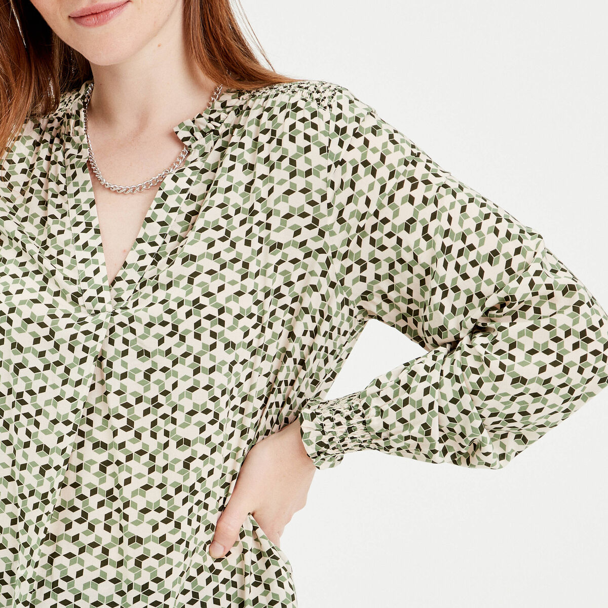 Chemise manches longues vert femme