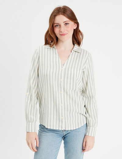 Chemise manches longues contenant du lin vert femme