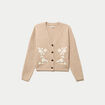 Gilet brod&eacute; col v manches longues beige femme