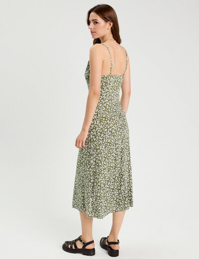 Robe longue ajustée vert kaki femme