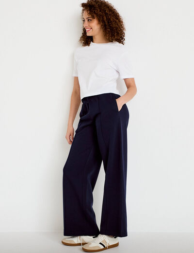 Pantalon large style jogging bleu marine femme