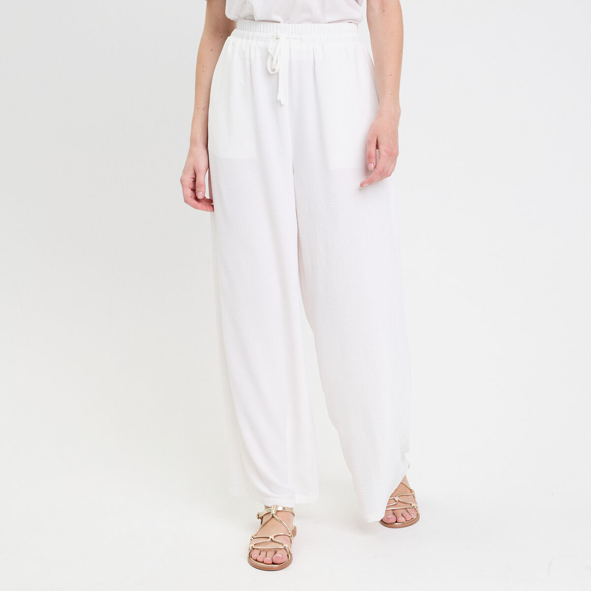 Pantalon large ecru femme