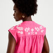 Blouse droite sans manches col v rose fushia femme