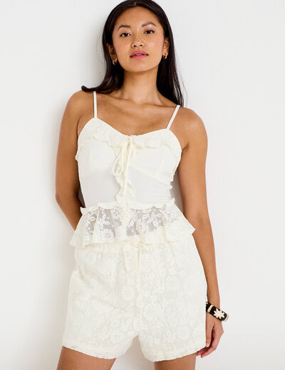 Short dentelle ecru femme