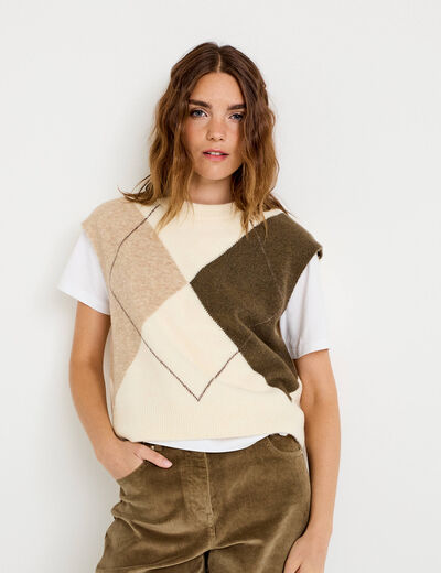 Pull sans manches ecru femme