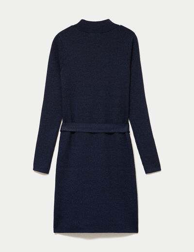 Robe pull ajust&eacute;e manches longues bleu marine femme