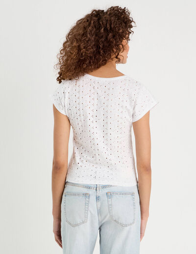 T-shirt broderie anglaise blanc femme