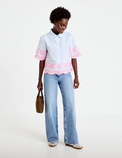 Chemise de pyjama manches courtes en lin mélangé BODES BLEU CIEL