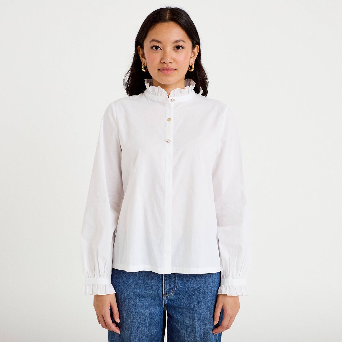 Chemise droite manches longues ecru femme