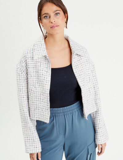 Veste courte oversize zippée blanc femme