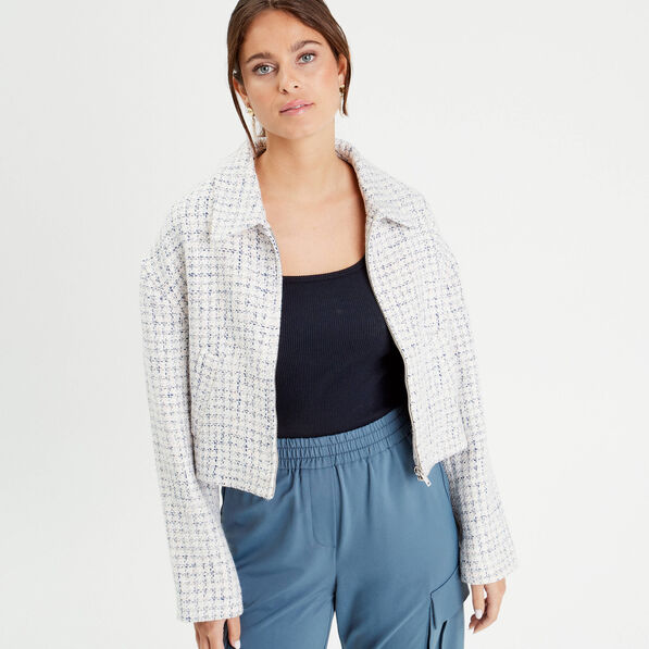 Veste courte oversize zippée blanc femme