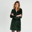 Robe trapèze velours zippée vert foncé femme