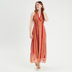 Robe longue évasée col en V rouge femme