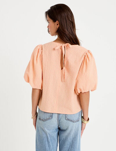 Blouse effet boule manches courtes orange femme