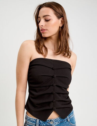 Bustier cropped froncé noir femme