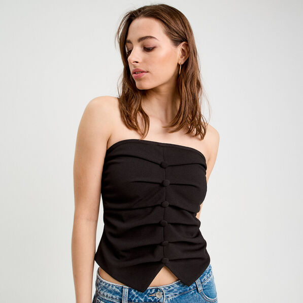 Bustier cropped froncé noir femme