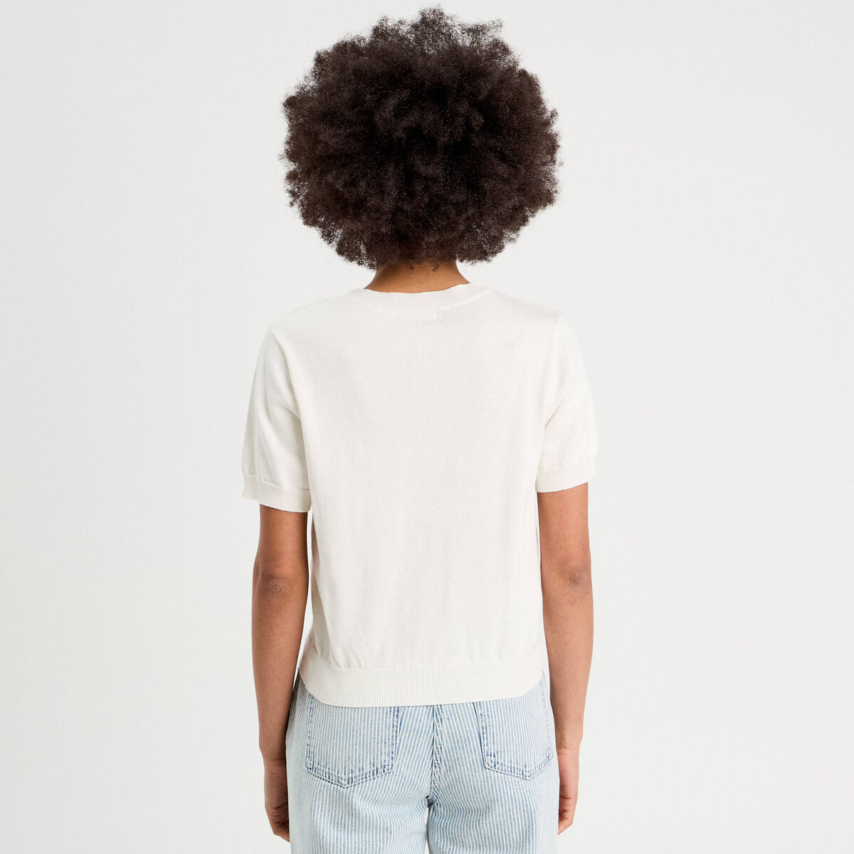 Pull manches courtes ecru femme