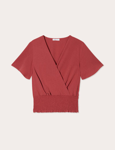Blouse smockée manches courtes vieux rose femme