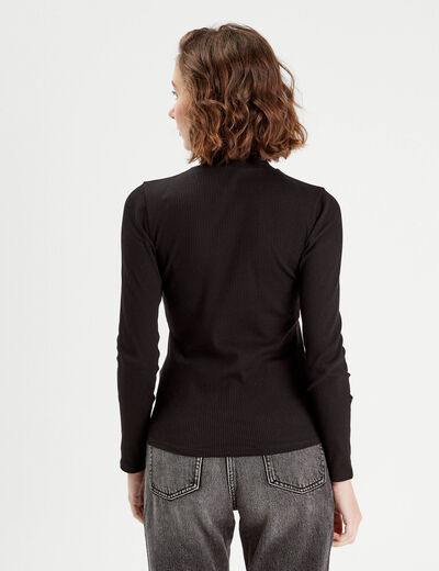 T-shirt manches longues côtelé noir femme