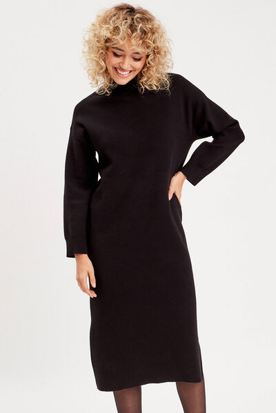 Robe pull longue moulante noir femme