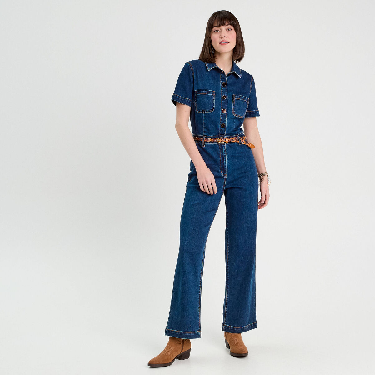 Combinaison pantalon en jean denim brut femme