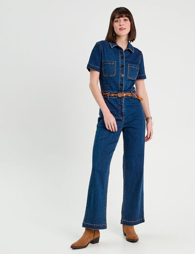 Combinaison pantalon en jean denim brut femme