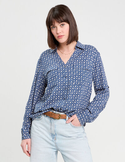 Chemise manches longues bleu foncé femme