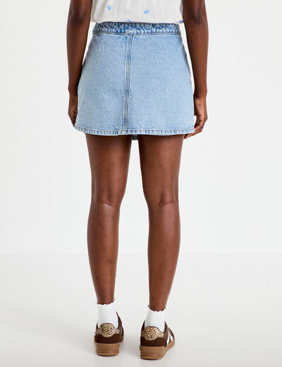 Jupe-short trap&egrave;ze en jean denim triple stone femme