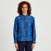 Chemise droite en jean col montant blanc femme