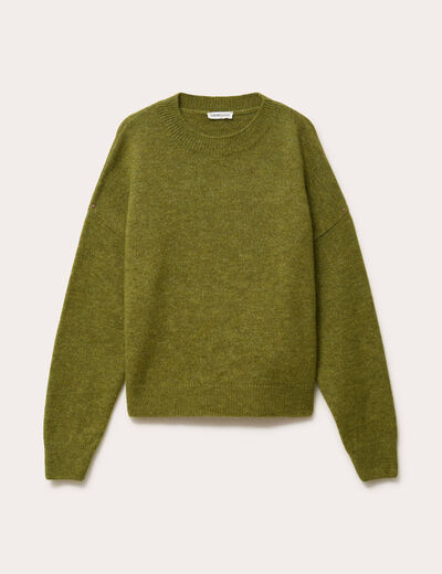 Pull col rond manches longues vert fonc&eacute; femme