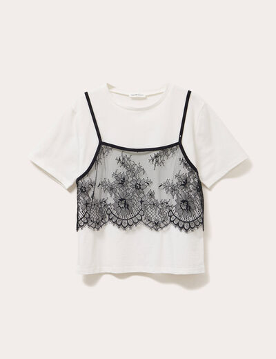 T-shirt 2-en-1 avec dentelle ecru femme