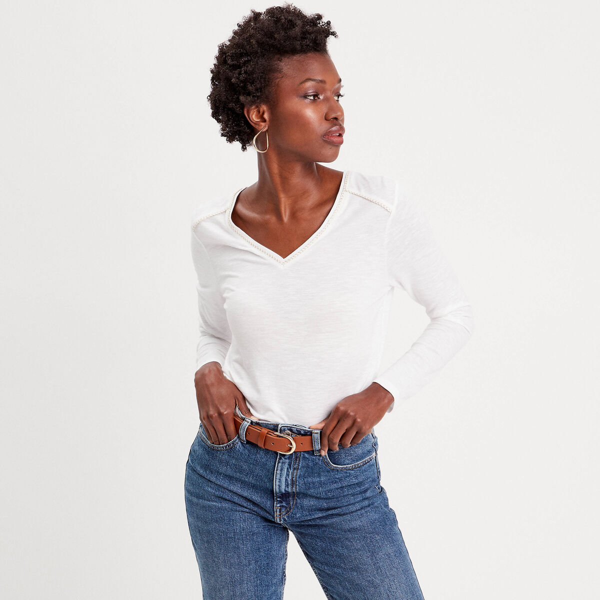 T-shirt manches longues blanc femme