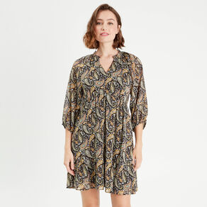 Robe évasée manches 3/4 noir femme