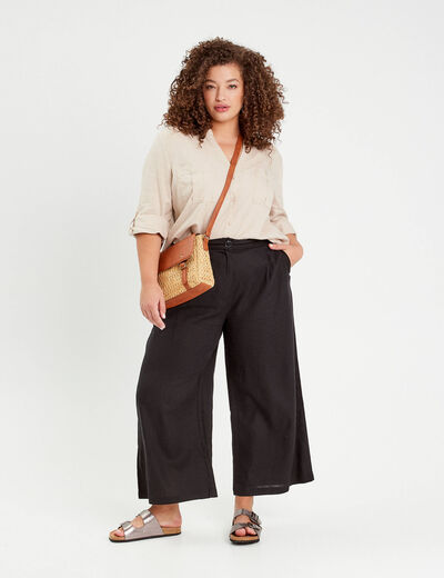 Pantalon large contenant du lin noir femme