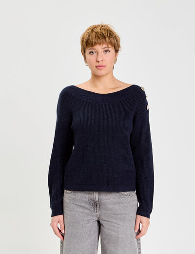 Pull col bateau bleu marine femme