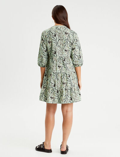 Robe évasée manches 3/4 bleu femme