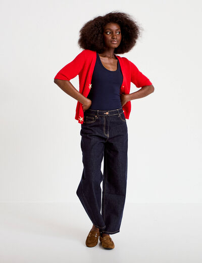 D&eacute;bardeur c&ocirc;tel&eacute; col rond bleu marine femme
