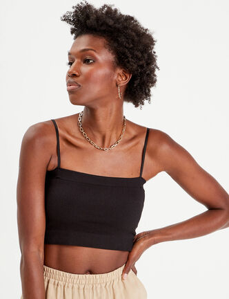 Brassière cropped côtelée noir femme