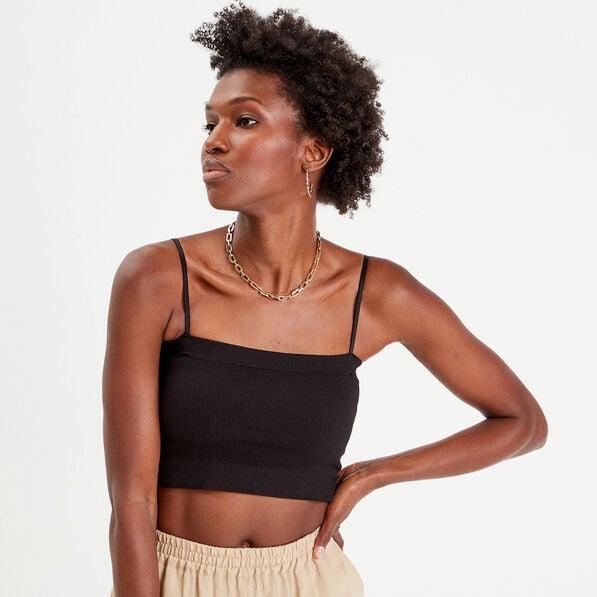brassiere cropped cotelee noir femme Brassière cropped côtelée noir femme