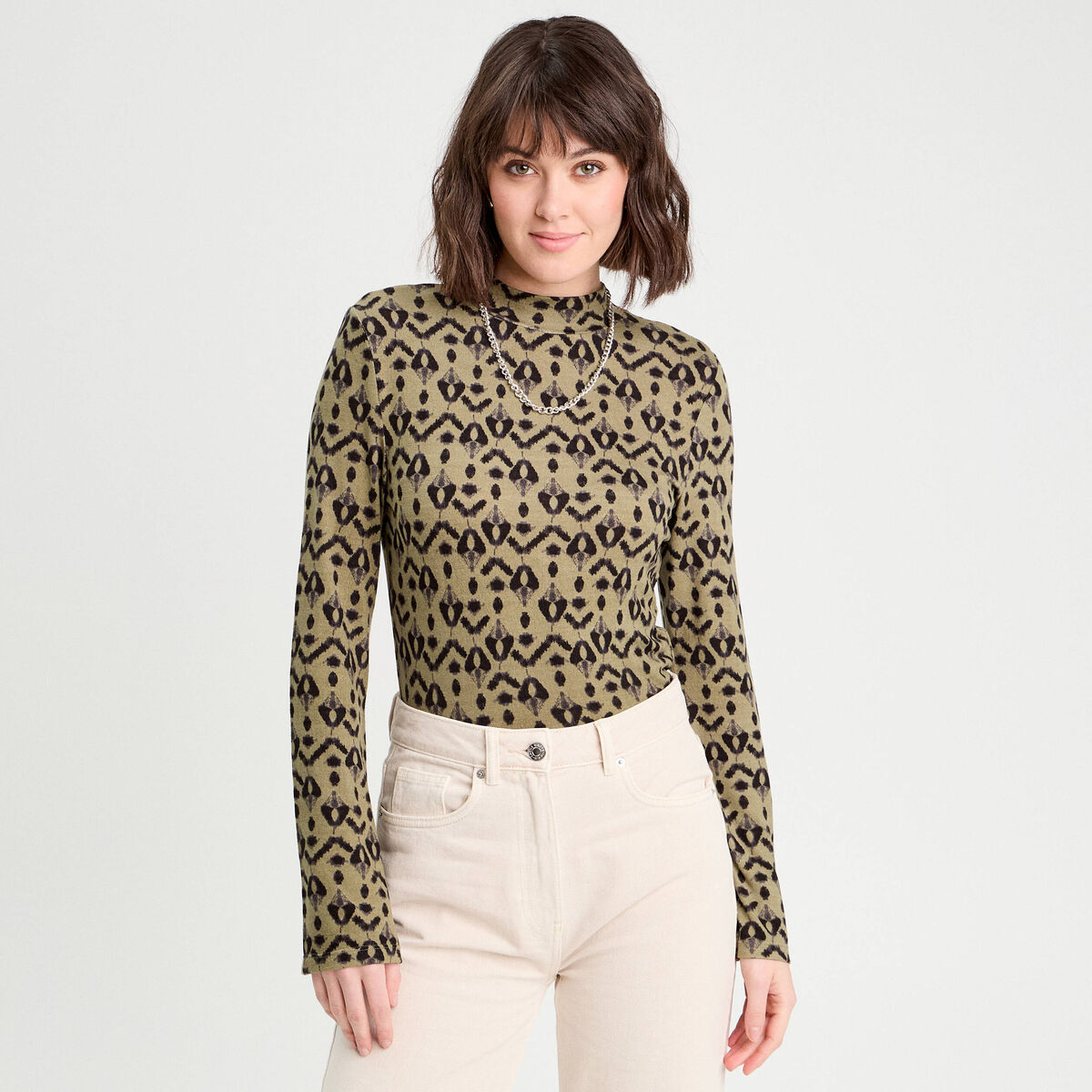 T-shirt col montant vert femme