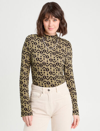 T-shirt col montant vert femme