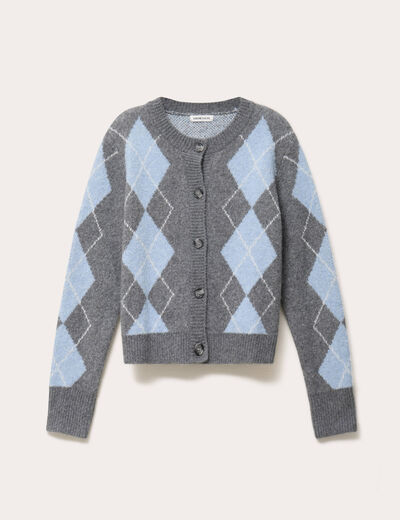 Cardigan col rond manches longues gris fonc&eacute; femme