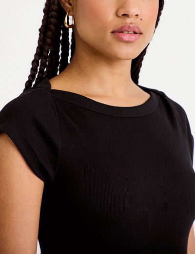 T-shirt cintr&eacute; col bateau noir femme