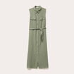 Robe longue évasée boutonnée vert kaki femme