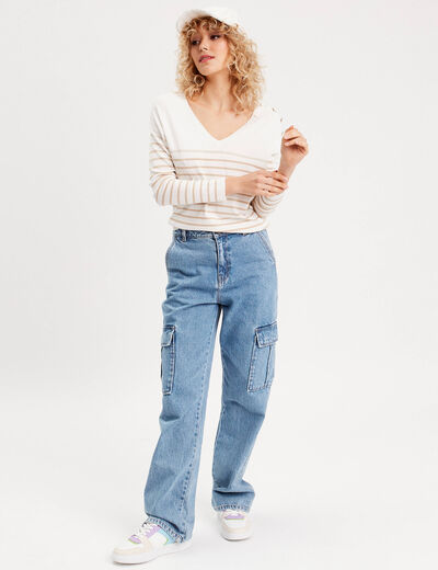 Pull avec boutons beige femme