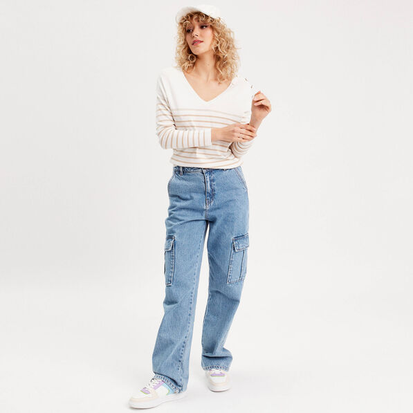 pull avec boutons beige femme Pull avec boutons beige femme