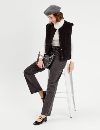 Gilet sans manches effet polaire noir femme