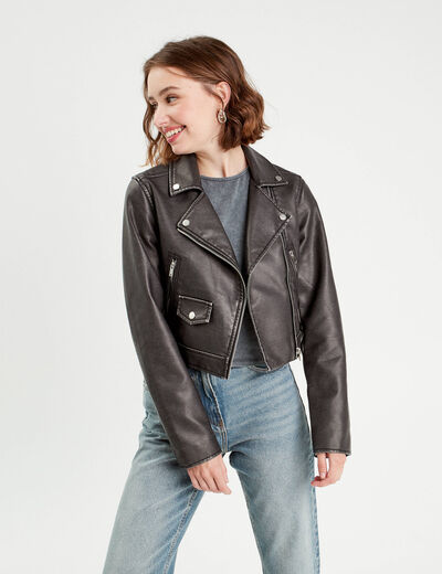 Veste biker simili cuir noir femme