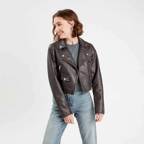 Veste biker simili cuir noir femme