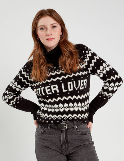 Pull avec col roulé noir femme